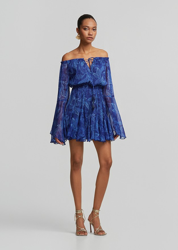 Off-shoulder printed playsuit with ruffle detailing