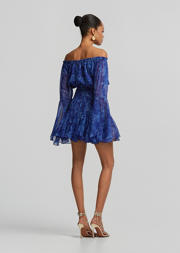 Off-shoulder printed playsuit with ruffle detailing
