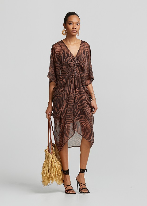 Leopard print midi kaftan in adjustable drawstring