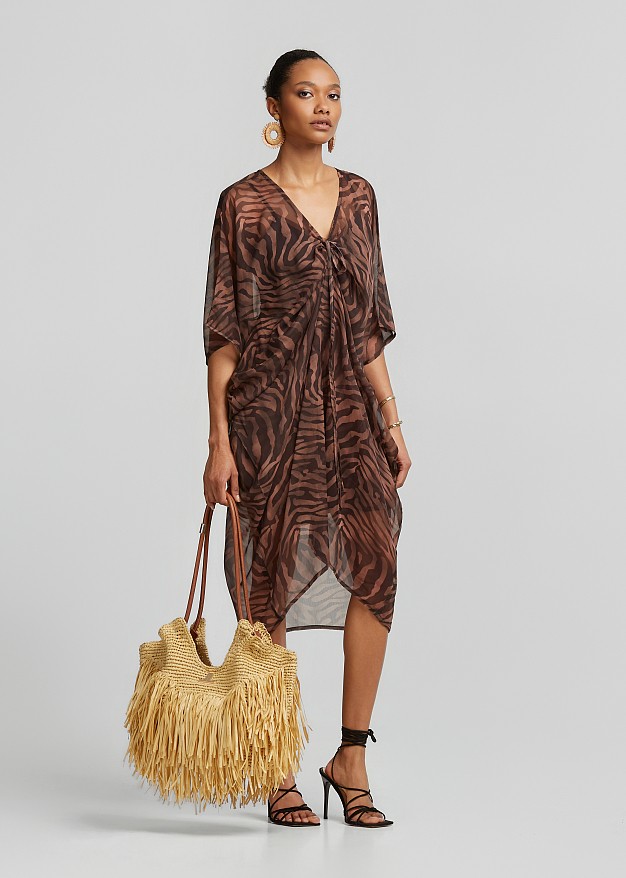 Leopard print midi kaftan in adjustable drawstring