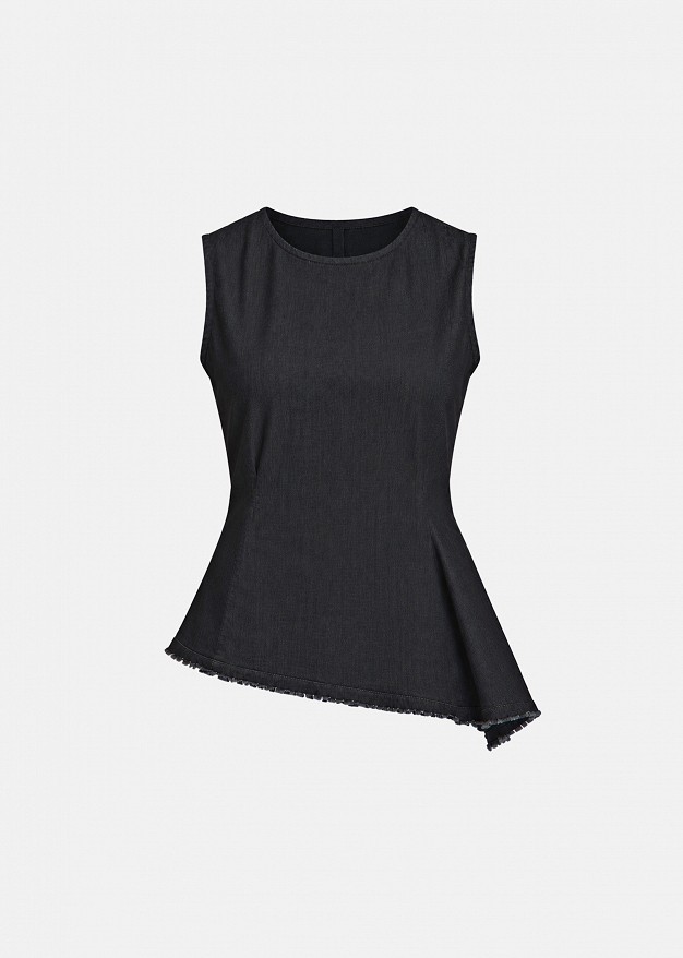 Asymmetric soft denim top