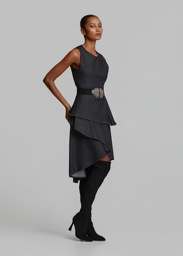 Asymmetric soft denim top