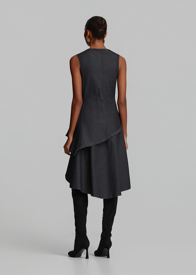 Asymmetric soft denim top