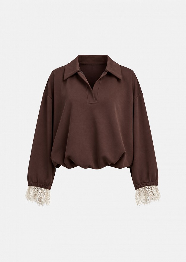 Johnny collar top in lace detail