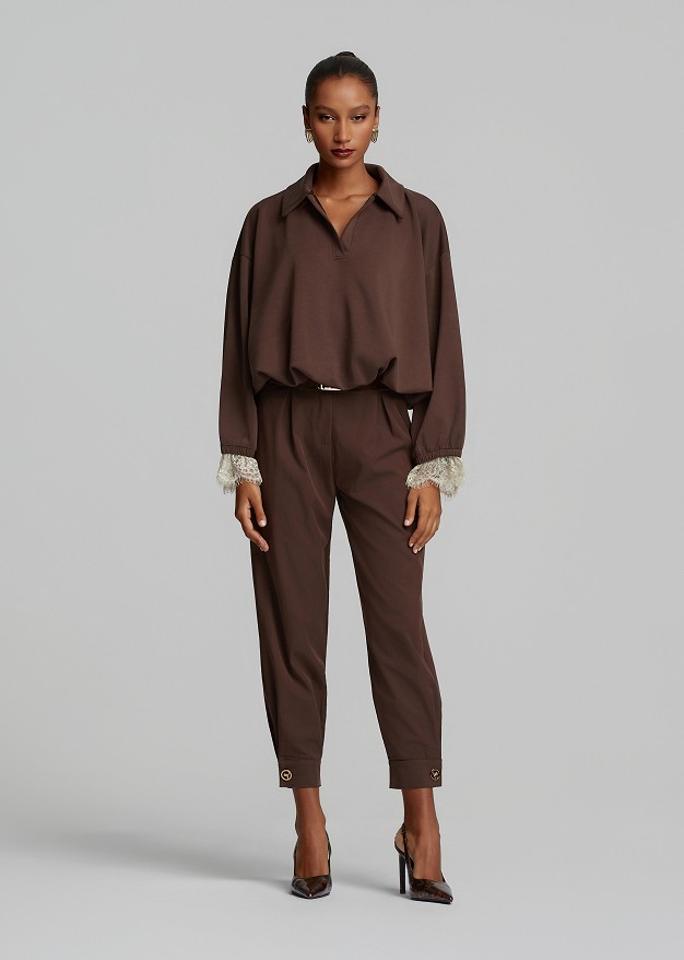 Johnny collar top in lace detail