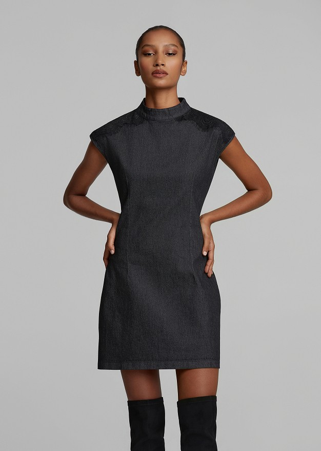 Mini tulip dress in soft denim with decorative lace