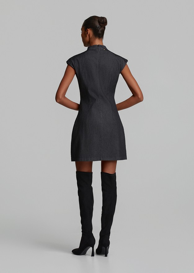 Mini tulip dress in soft denim with decorative lace