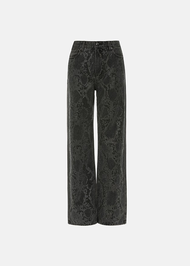 High-waisted grey denim jeans in all over hot fix
