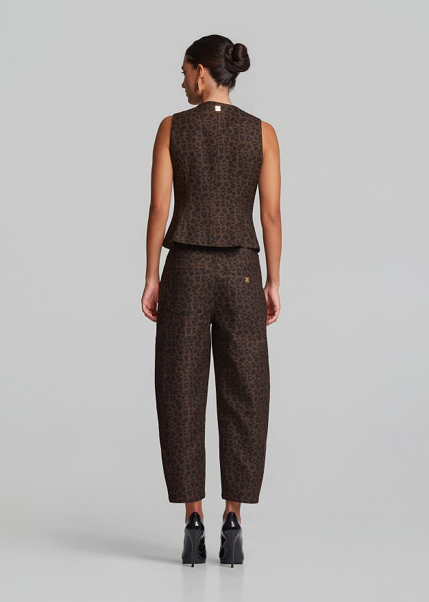 Animal printed barrel-leg denim trousers