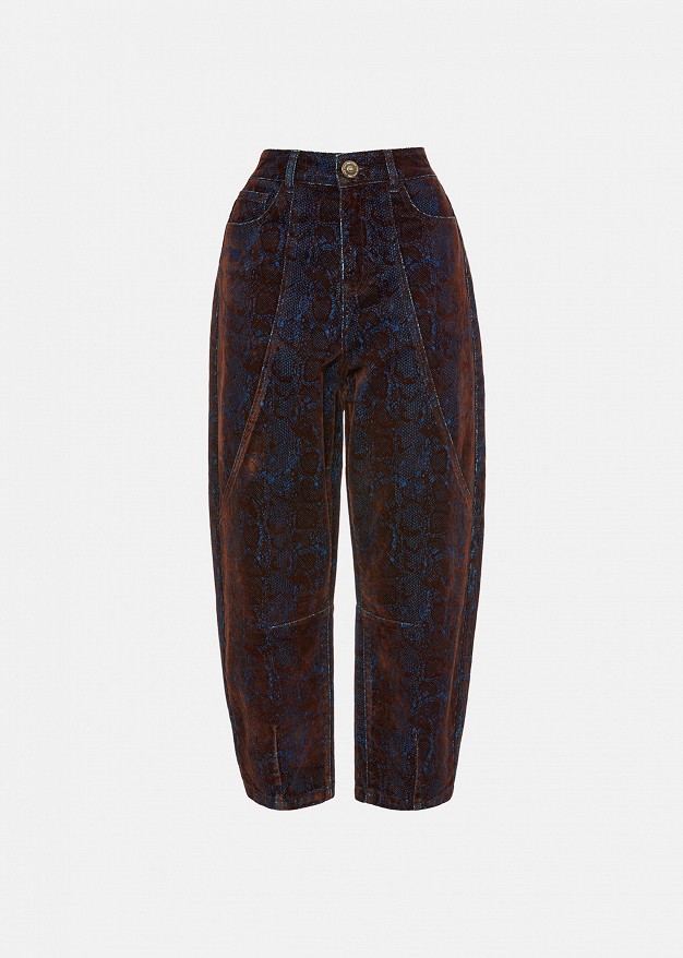 Blugi barrel cu print cu aspect catifelat