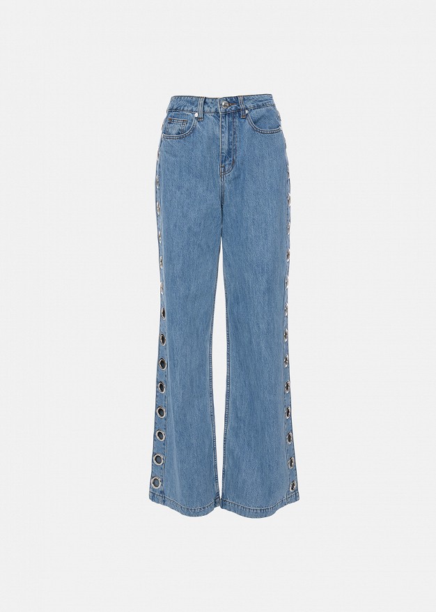 Pantaloni din denim cu detalii laterale metalice