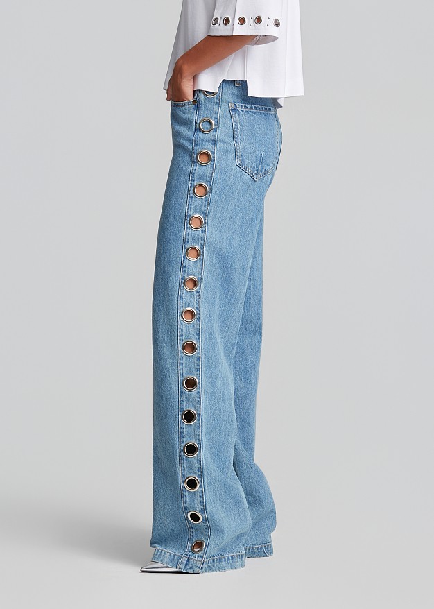 Denim trousers in metallic side details