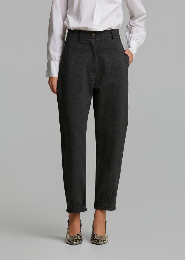 Barrel-leg fabric trousers