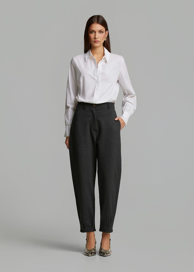 Barrel-leg fabric trousers