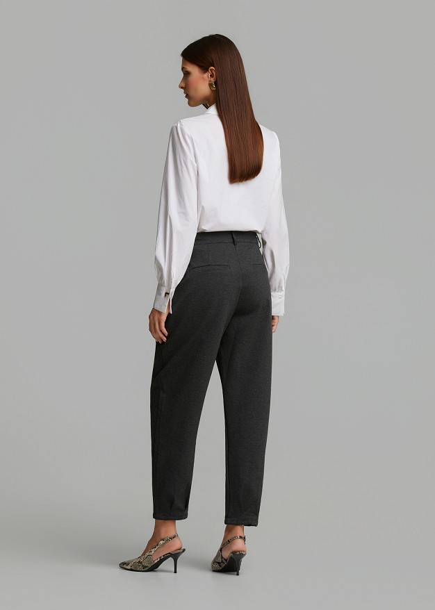 Barrel-leg fabric trousers