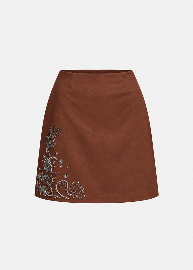 Faux-suede mini skirt with decorative beads