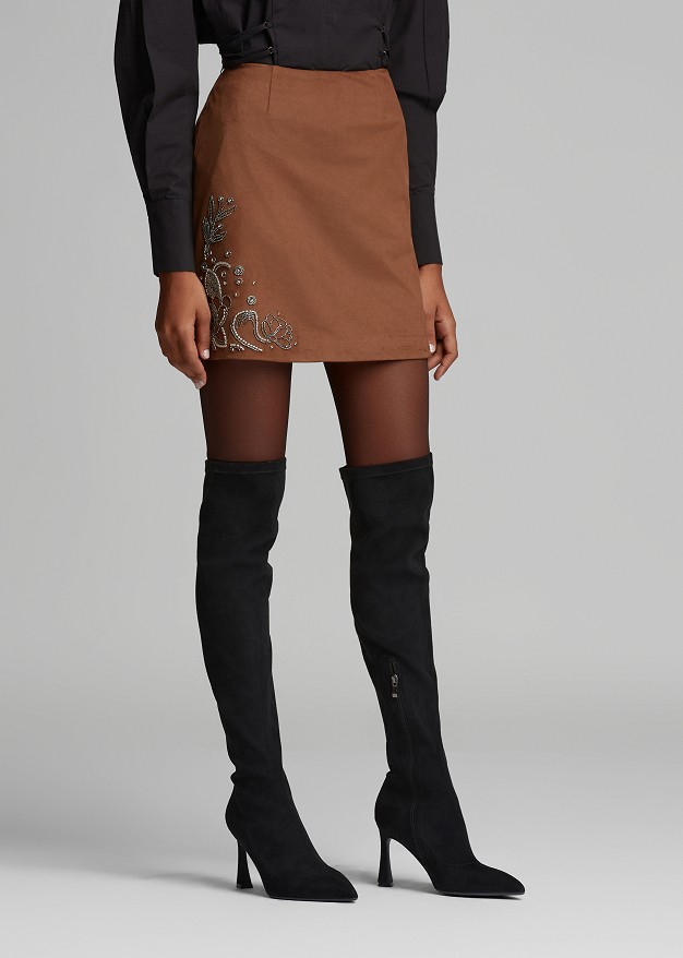 Faux-suede mini skirt with decorative beads