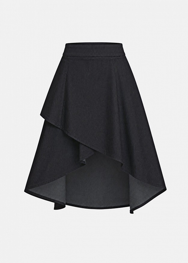 Asymmetric denim wrap skirt
