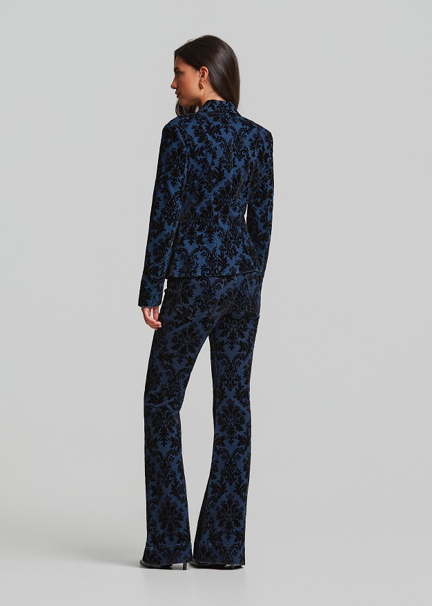 Fitted denim jacket in velvet paisley print