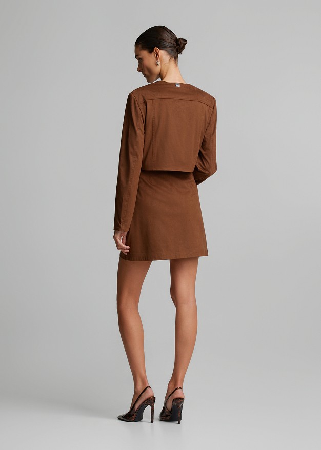Cropped jacket with a suede look and bead embroidery