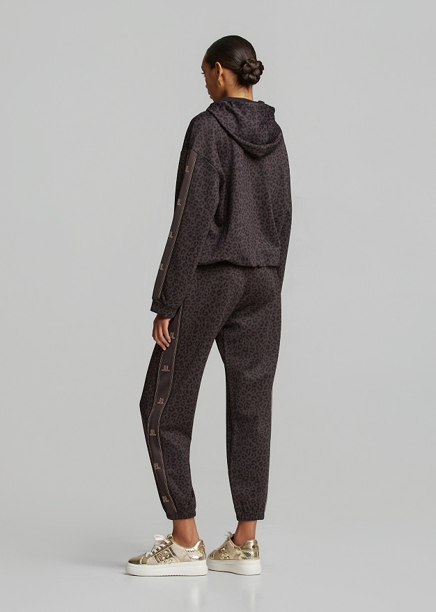 Animal-print hooded sweatshirt jacket