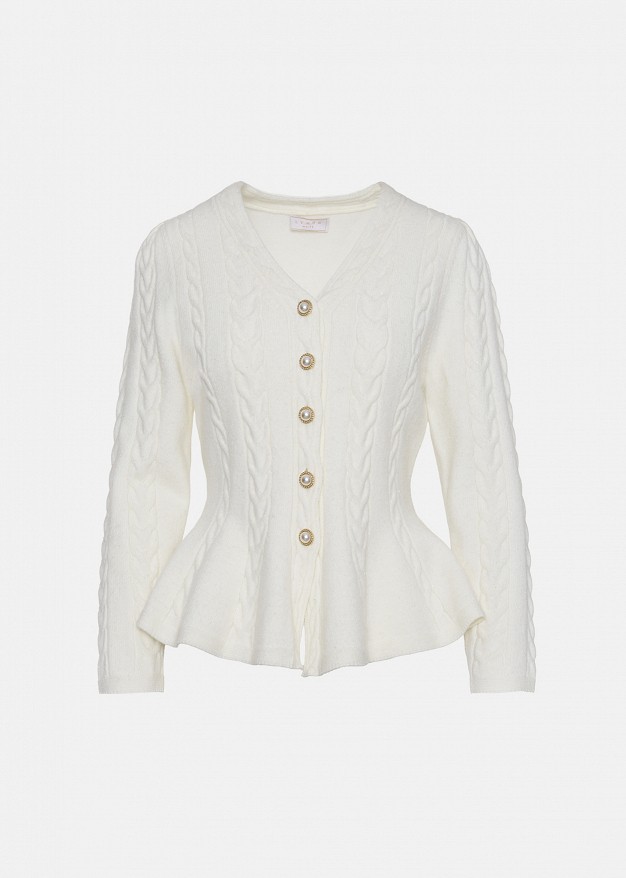 Knitted peplum cardigan with pearl buttons