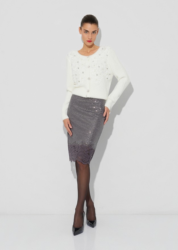 Cardigan cu aspect de mohair și volane