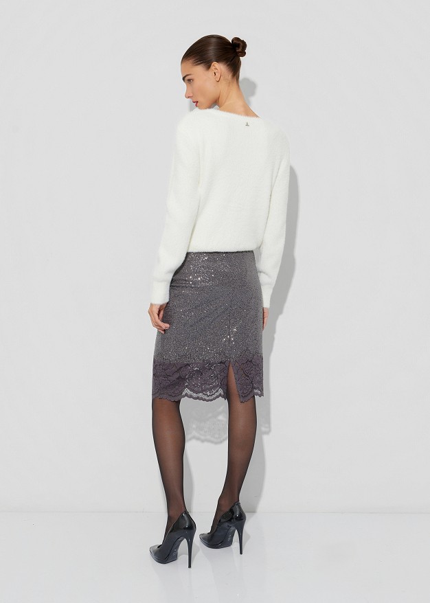 Cardigan cu aspect de mohair și volane