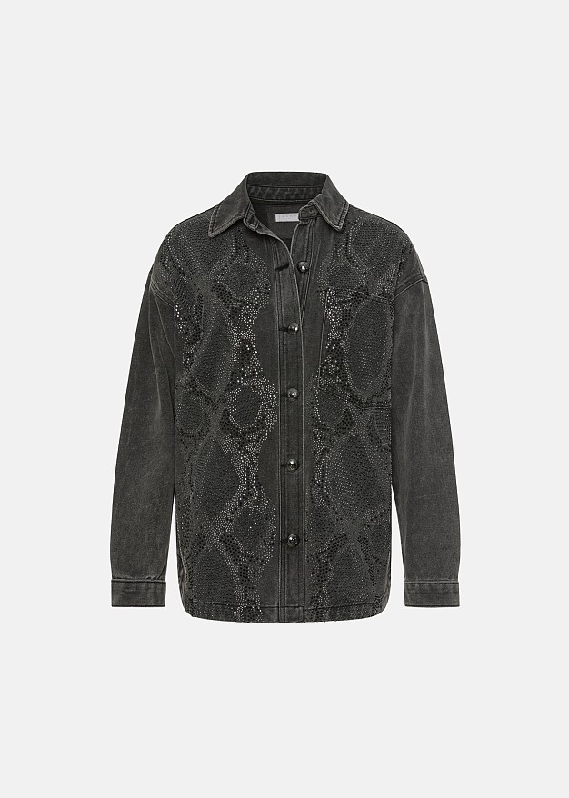 Grey denim shirt with snake-print hotfix