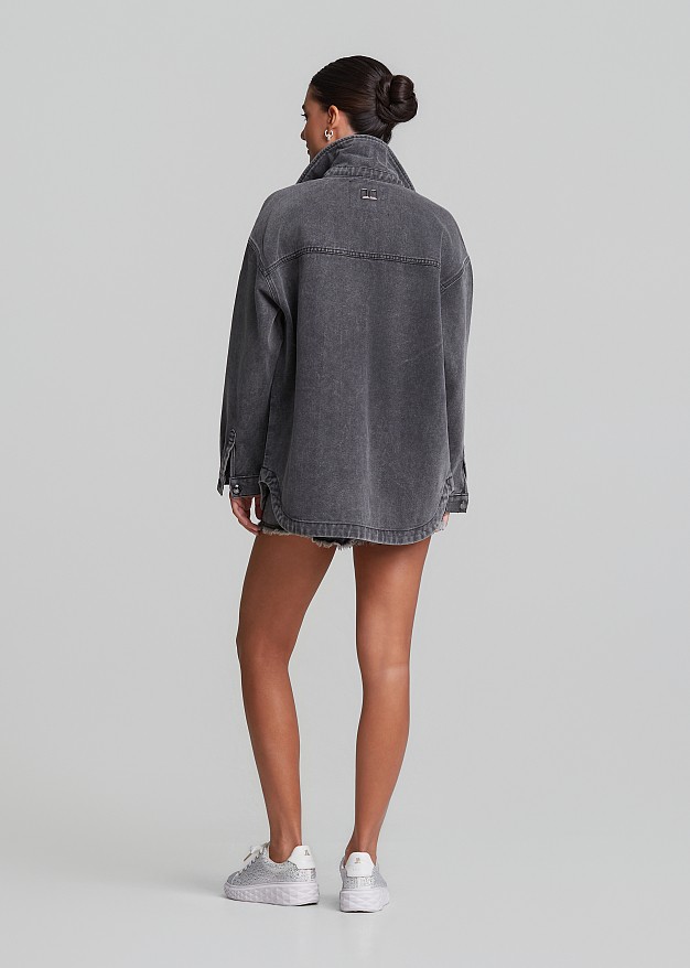 Grey denim shirt with snake-print hotfix