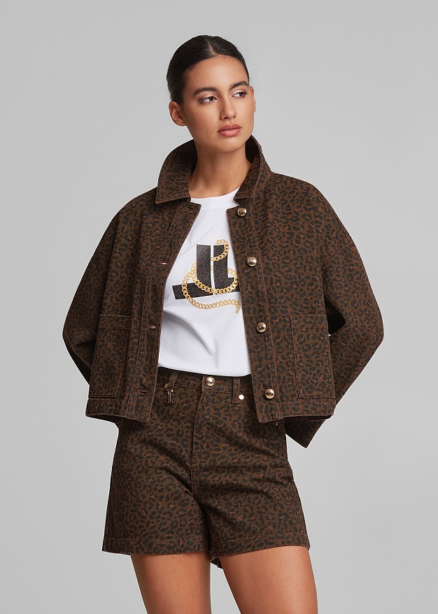 Boxy-fit animal-print denim jacket