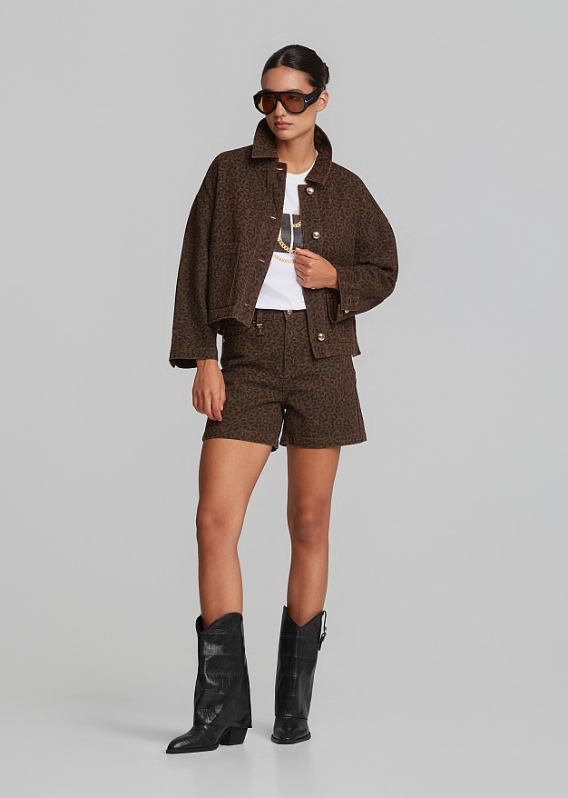 Boxy-fit animal-print denim jacket