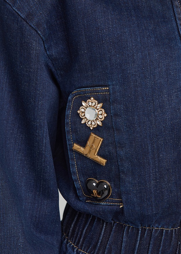High-neck peplum denim jacket