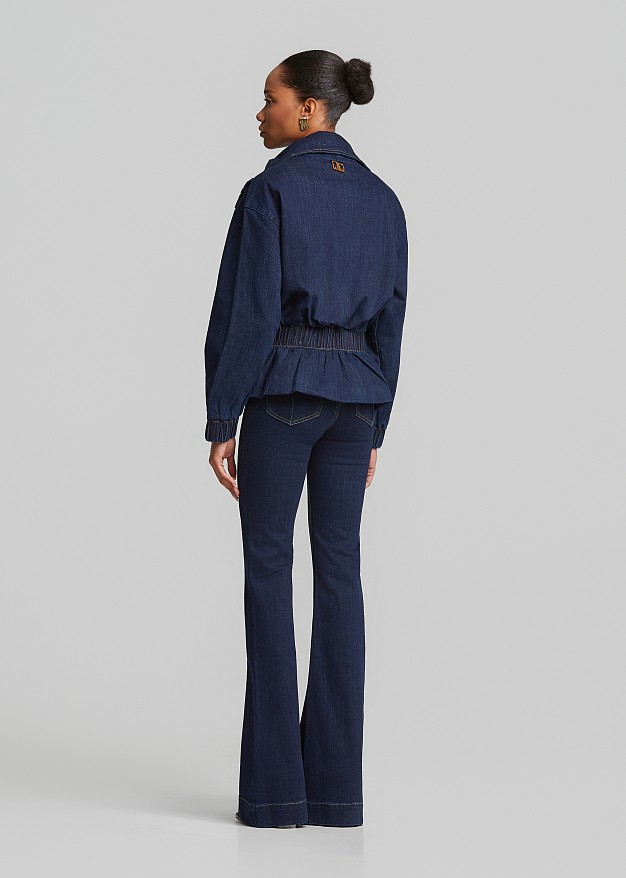 High-neck peplum denim jacket