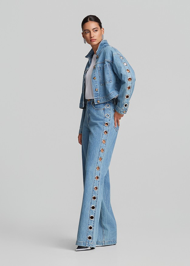 Denim jacket with metallic circle details