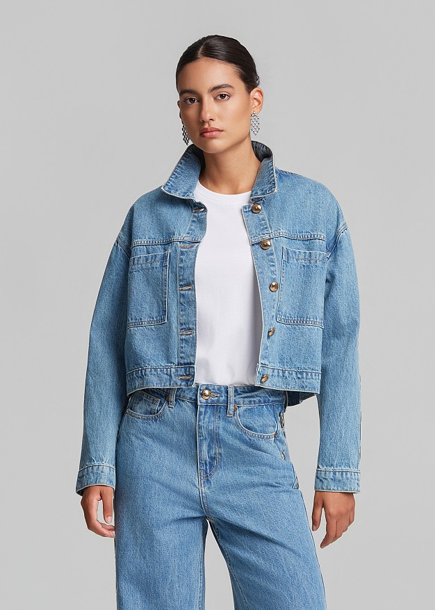 Denim jacket with metallic circle details