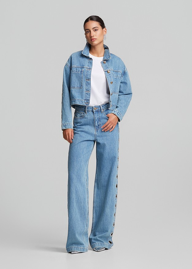Denim jacket with metallic circle details