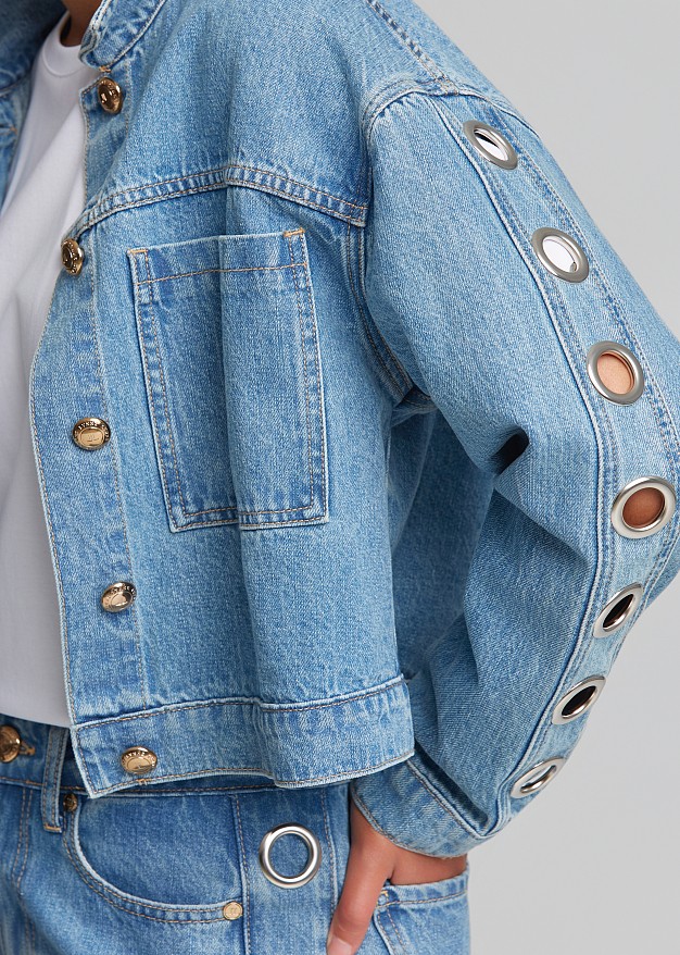 Denim jacket with metallic circle details