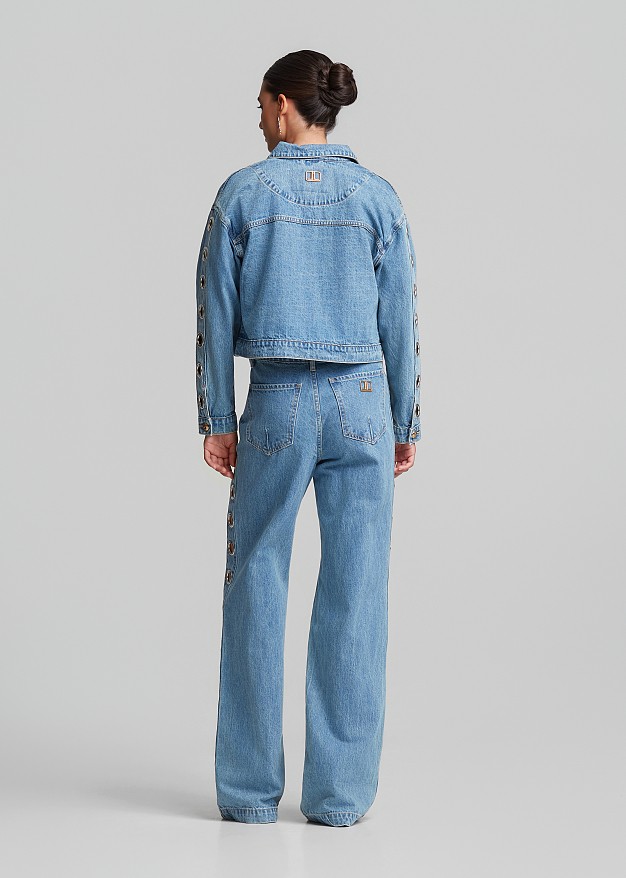 Denim jacket with metallic circle details