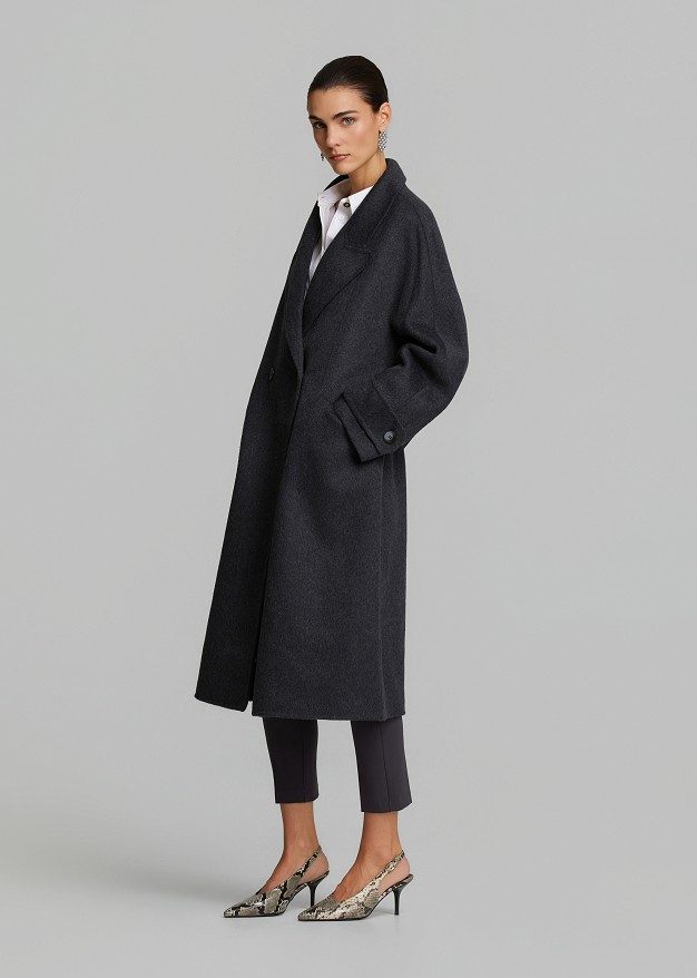 Long wool-look coat with a hood