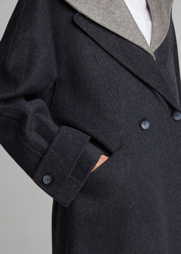 Long wool-look coat with a hood