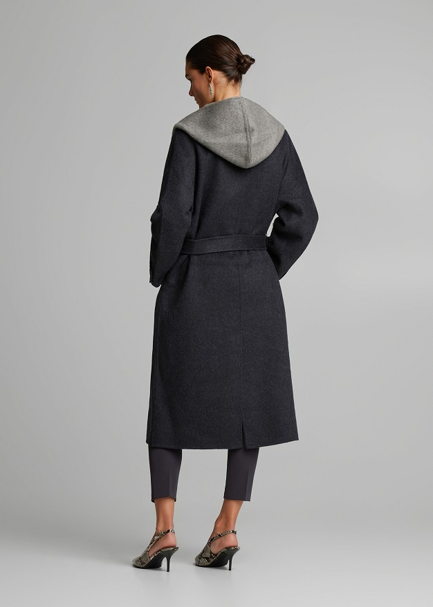 Long wool-look coat with a hood