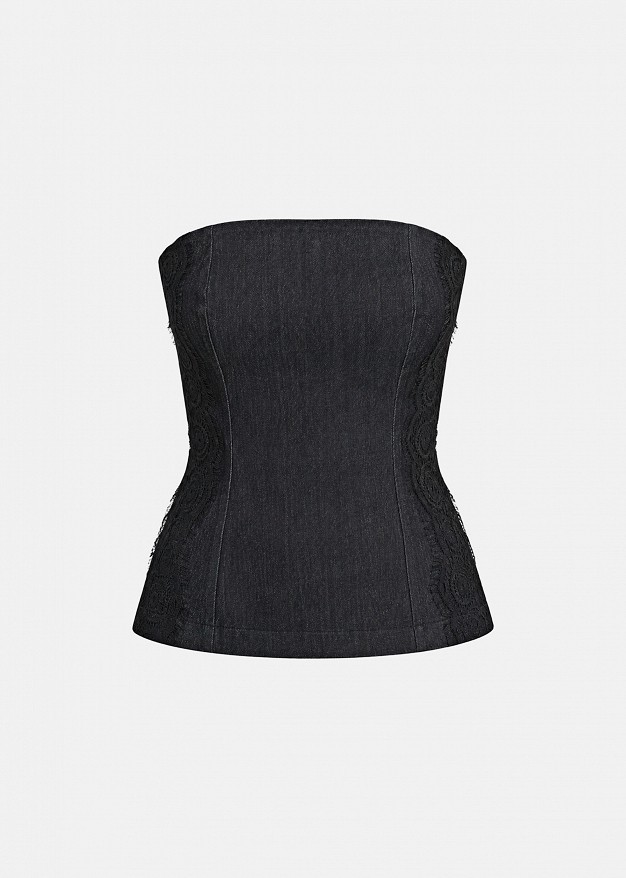Strapless soft denim top featuring side lace