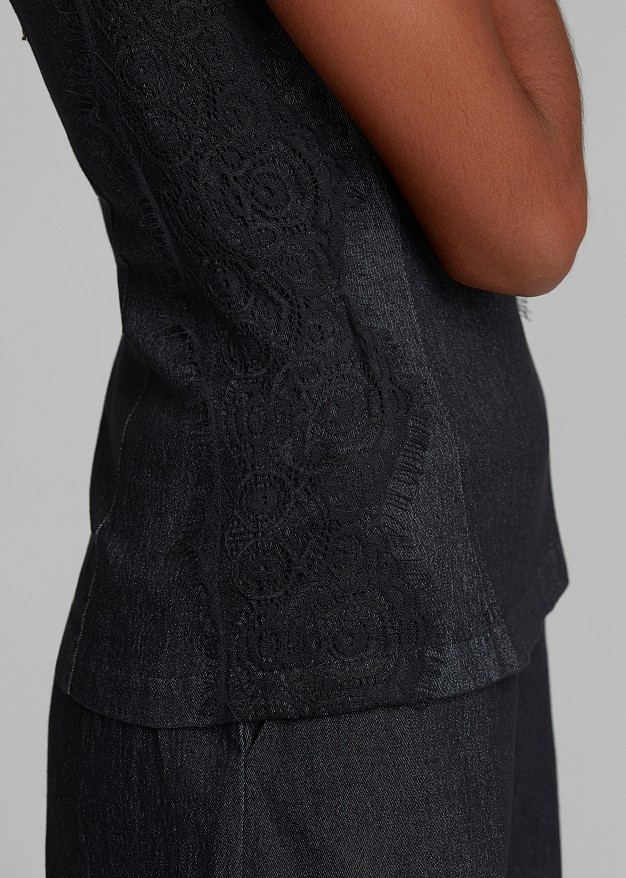 Strapless soft denim top featuring side lace