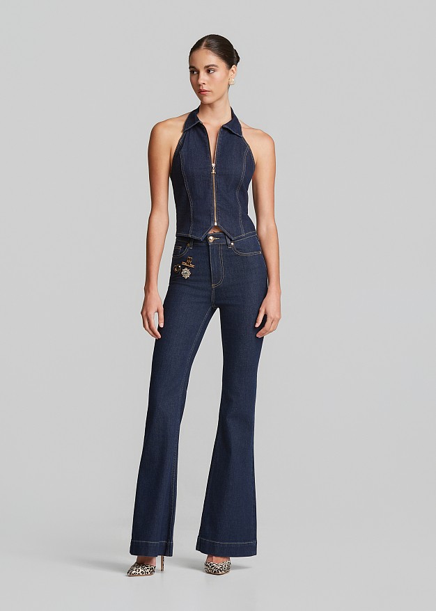 Denim vest with front zipper