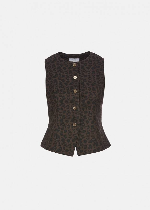 Leopard-print denim vest