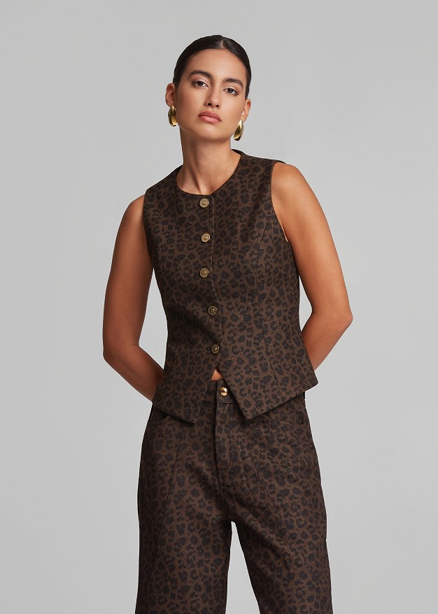 Leopard-print denim vest