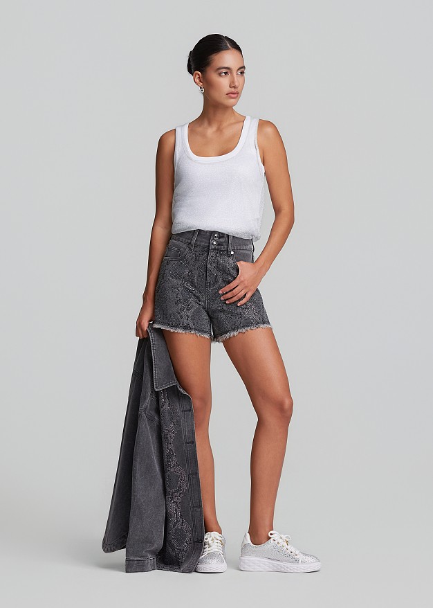 Grey denim shorts in high waist