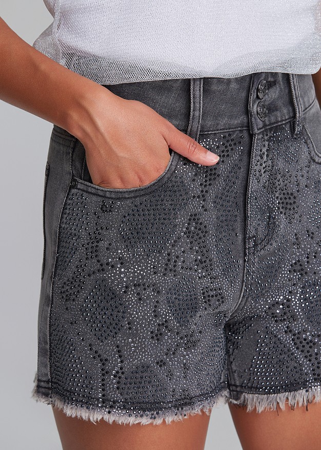 Grey denim shorts in high waist