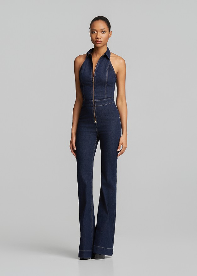 Flared denim jumpsuit